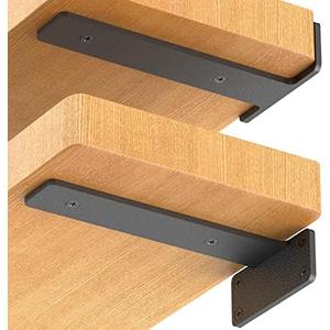 Starunder 3 Pack Floating Shelf Brackets, 8 inch Heavy Duty Industrial Shelf Bracket, Black Metal L Brackets for Shelves Support DIY(1/5 Inch Thicked)