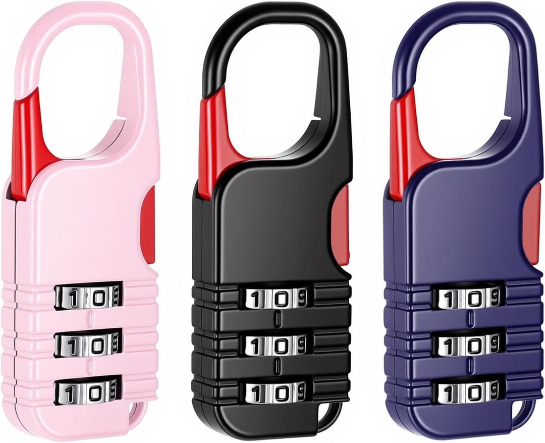 3 PCS Mini Padlock 3 Digit Small Combination Locks Set Gym Locker Waterproof Luggage Lock for Backpack, Diary, Zipper, Black Blue Pink