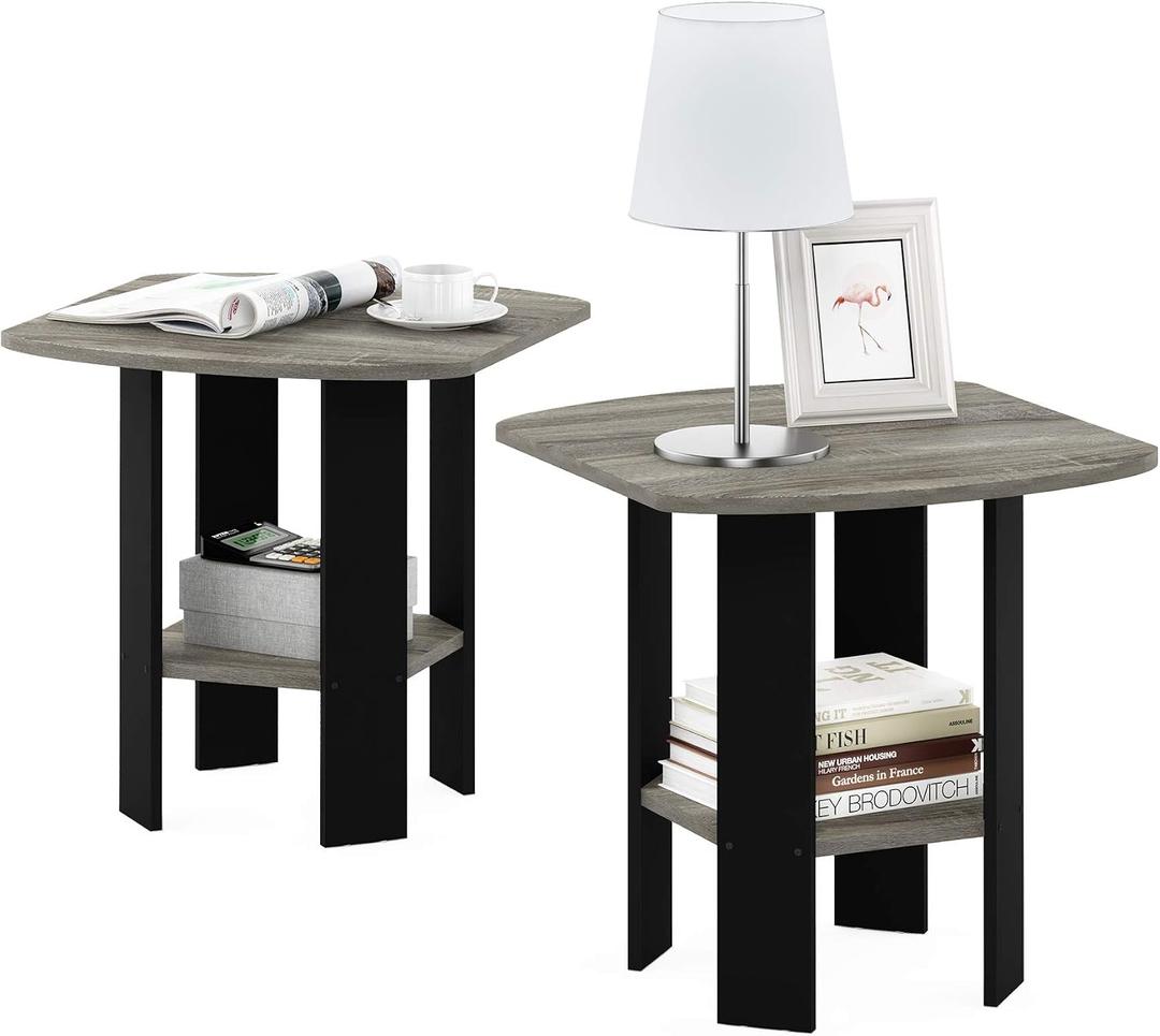 Furinno SIMPLE DESIGN Side Table Set of 2, 2-Tier Modern End Table with Soft Edges, Open Shelves Night Stand, Bedside Table, for Living Room, Bedroom, French Oak, 2-pack, 2 Tiers, Standard Leg
