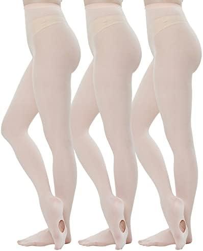 MANZI 3 Pairs Convertible Dance Tights for Women Transition Ballet Stockings, L/XL