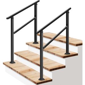 VIVOSUN 2-Pack Outdoor Handrail, 3 Step Stair Handrail, 40" x 36" Fits 1 to 3 Steps, Wrought Mattle Iron Handrail for Concrete Steps, Porch Steps, One-Step Assembly, 2 Packs, Black