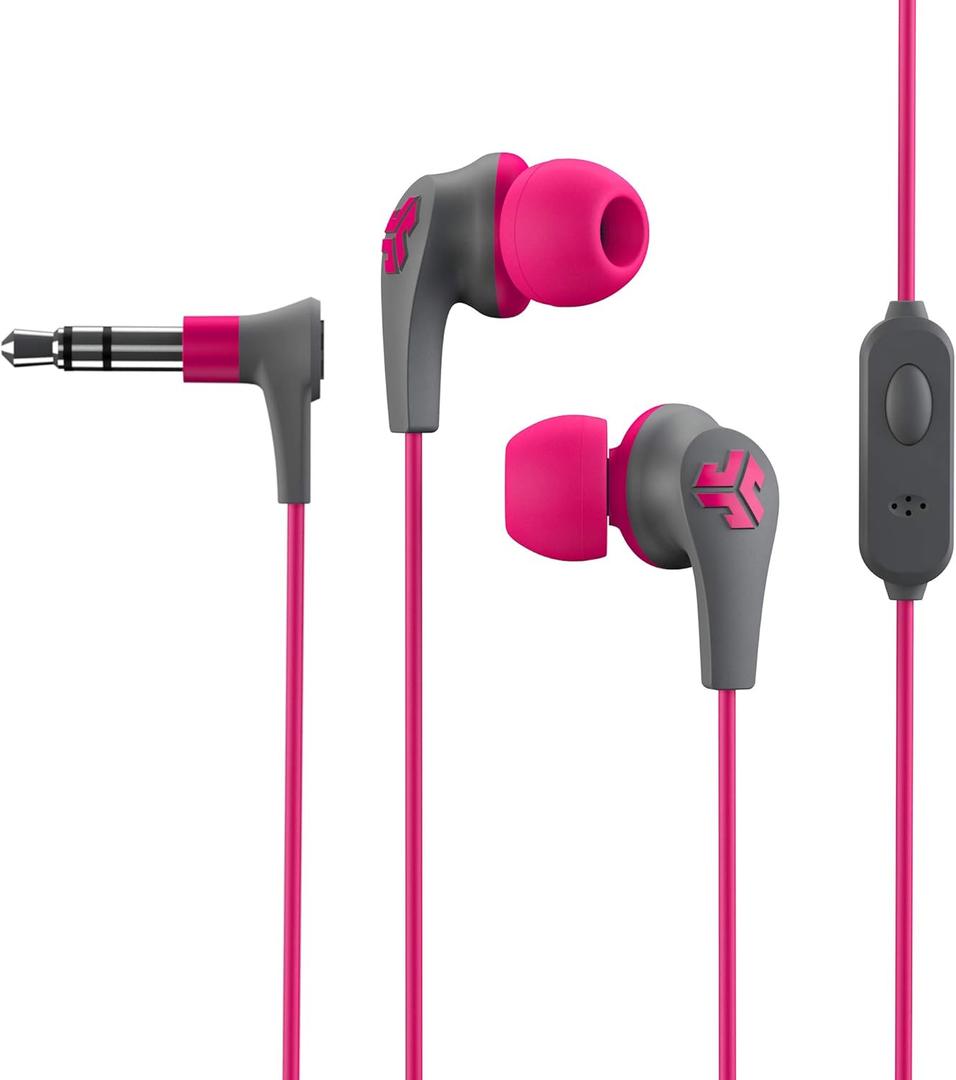 JLab JBuds Pro Signature Earbuds, Pink, Titanium 10mm Drivers, Music Controls, Universal Mic, Custom Fit with Cush Fins