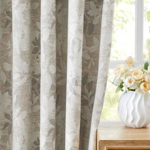 Randall Brown Leaf Print 90% Room Darkening Curtains 84 Inches Pinch Pleat Thermal Insulated Blackout Rod Pocket Botanical Jacquard Farmhouse Drapes for Living Room,2 Panels,40"x84",Brown on Beige
