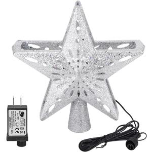 100-240V Star Projector Light, LED Hollow Star Snowflake Projector Light Rotation Lamp, Christmas Projector Light for Christmas Tree Top Decoration (Silver)