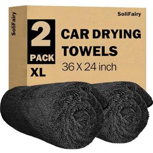 SoliFairy Car Drying Towel (36"x 24"/3ft x 2ft), 2 Pack Ultra Absorbent Microfiber Drying Towels for Cars, Leave No Streaks, Scratches or Water Spots, Extra Large Drying Towels Car Detailing for Cars