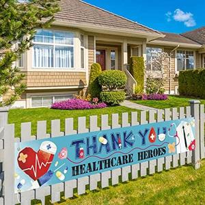 Large Thank You Healthcare Heroes Banner, Healthcare Workers Yard Banner, Thank You Salute Medical Yard Lawn Decoration Outdoor Indoor (9.8 x 1.6 feet), Pack of 5