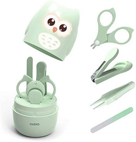 YIVEKO Baby Nail Kit, 4-in-1 Baby Nail Care Set with Cute Case, Baby Nail Clippers, Scissors, Nail File & Tweezers, Baby Manicure Kit and Pedicure kit for Newborn, Infant, Toddler, Kids-Owl Green