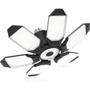 150W LED Light Bulb, Deformable Garage Light Fixture, Shop Light with 6 Adjustable Panels, E26/E27 Screw in Garage Light Bulbs for Workshop Basement