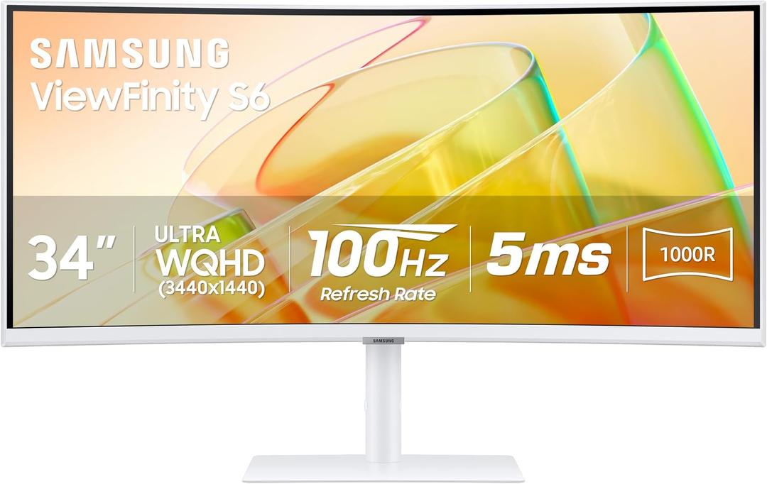 Samsung 34 ViewFinity (S65TC) Series Ultra-WQHD 1000R Curved Computer Monitor, HDR10, 100Hz, AMD FreeSync, Thunderbolt 4, Height Adjustable Stand, Built-in Speakers, Eye Care, LS34C650TANXGO, 2024