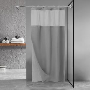 N&Y HOME Stall Waffle Shower Curtain with Snap-in Fabric Liner & Hooks Set - 36" x 72" Small Shower Stall Size, Hotel Style & Mesh Top Window, Machine Washable - 36x72, Gray