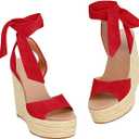 Liyuandian Womens Platform Espadrille Wedges Open Toe High Heel Sandals with Ankle Strap Buckle Up Shoes (7.5, Red)