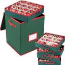 OIAHOMY Ornament Storage Box Holds 80 Christmas Ornaments, Christmas Ornament Storage Include Trays and Zippers, Ornament Organizer with Handle, Made of 600D Oxford Fabric - Green