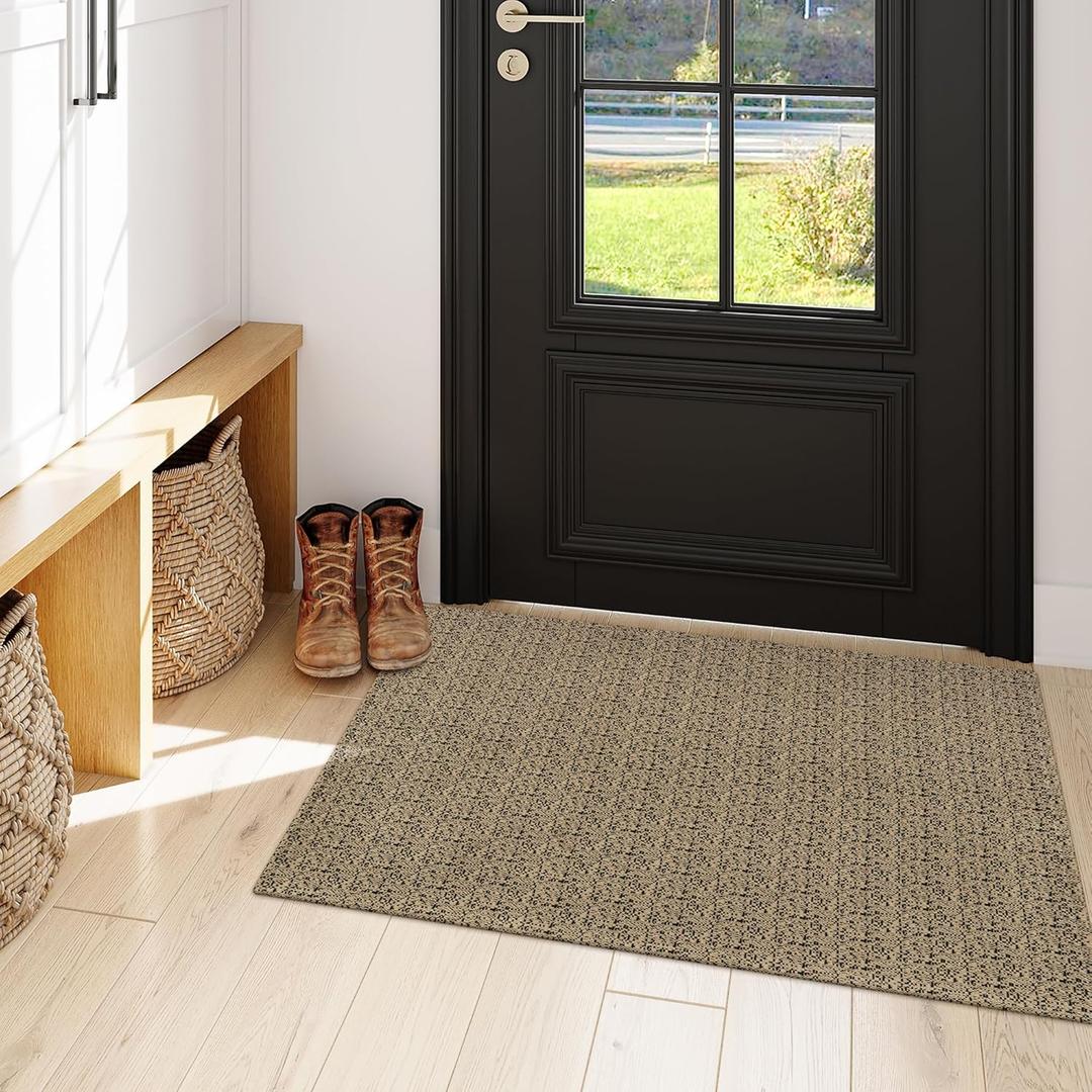Collive 2x3 Washable Small Rugs for Entryway, Cotton Woven Front Door Mat Boho Bedroom Rug Farmhouse Throw mats, Black/Natural Non-Slip Kitchen Carpets for Bathroom Indoor Entrance