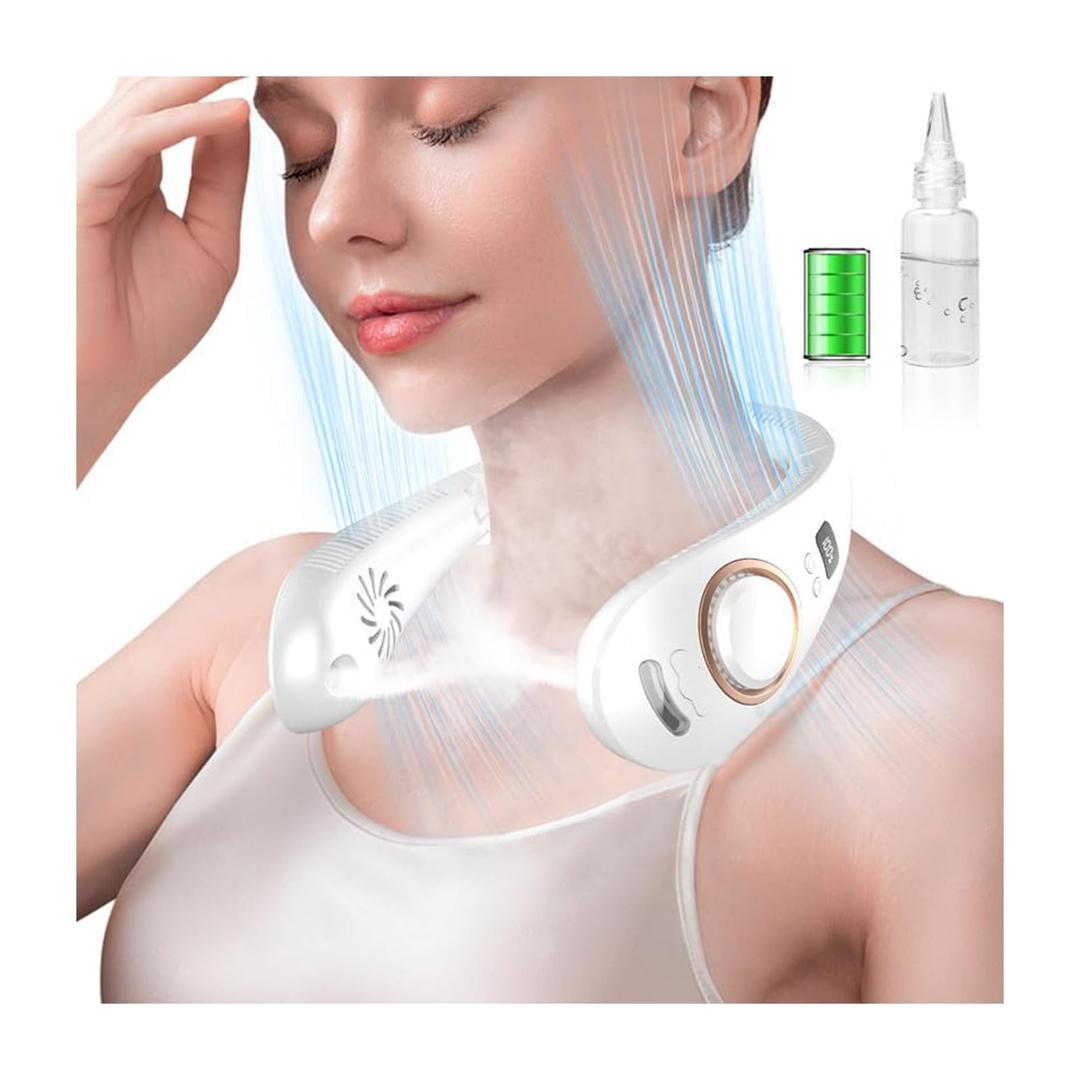Neck Fan with Mist Spray-Neck Fans that Blow Cold Air,Folding 4000Mah Portable Personal USB Rechargeable Battery Operated Fan with Mister,Cooling Bladeless Travel Misting Fan
