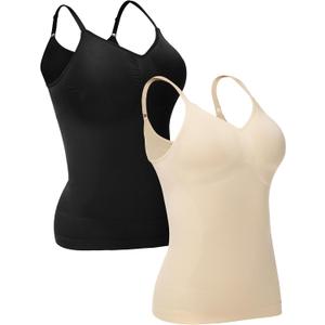 Shapewear Compression Camisoles for Women, Tummy Control Tank Top 2-Pack | Black&Nude, medium compression for a shaping,No rolling or shifting ，Lightweight, breathable for daily wear and layering (M)