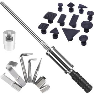 Paintless Dent Repair Kit, Heavy Duty Dent Puller Tool Paintless Car Dent Repair Tool with 12pcs Auto Body Tools Tabs and 8pcs Dent Puller Screw Tip (Gasket + pull hammer)