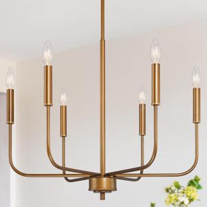 KSANA Brushed Gold Chandelier, Modern 6-Lights Dining Room Chandelier Light Fixture for Kitchen Island, Living Room and Bedroom