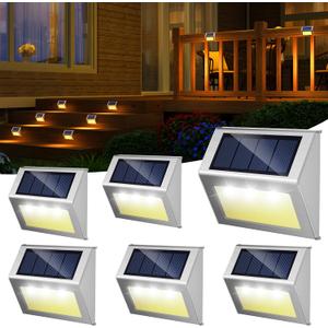 JSOT Solar Fence Lights - Solar Lights Outdoor Waterproof, Outdoor Light Deck Light for Outside Garden Backyard Patio Yard Wall Stair Step Post 3LED Lighting, Warm Light, 6 Pack