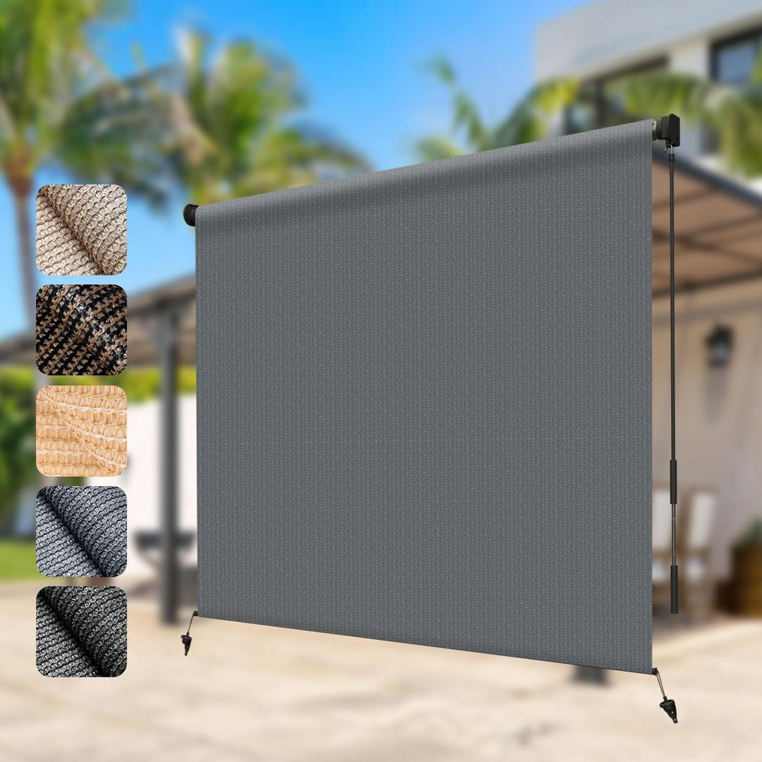 LOVE STORY 230GSM Outdoor Roller Shade for Patio, 7' W x 8' H Mocha