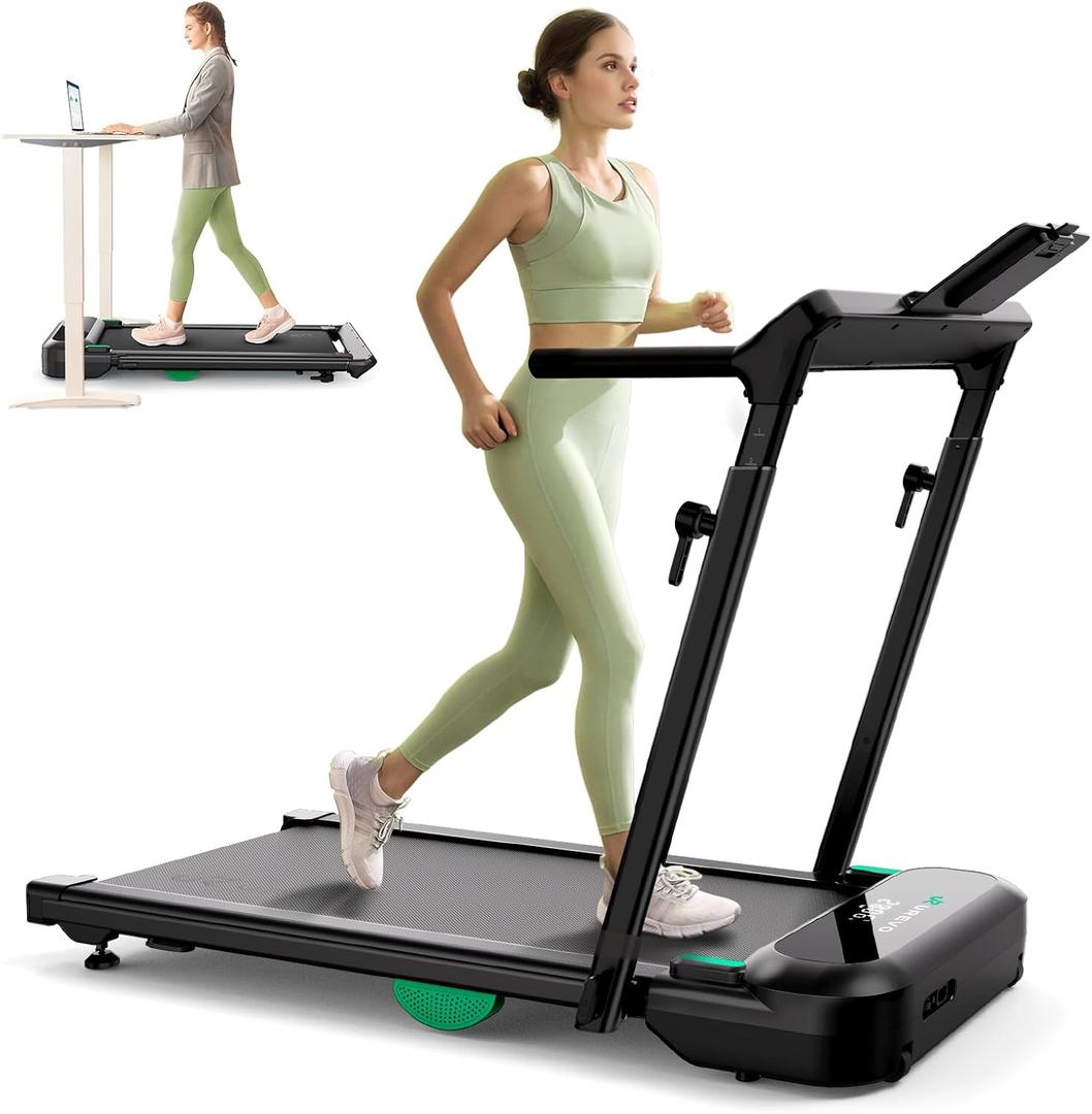 UREVO Foldimix 5 Treadmills for Home, Walking Pad with Adjustable Handle Bar, Multi-Functional Workstation Treadmill, Dual Brushless Motorized, 14-Point Shock Absorption, Compact Design