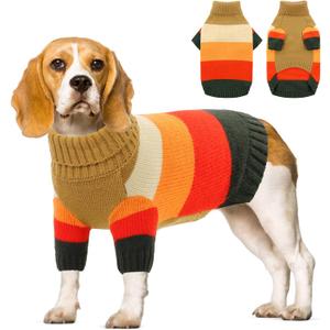 AOFITEE Dog Sweater, Stretchy Dogs Sweaters Large Sized Pets, Turtleneck Sweater for Pet Large Breed, Thick Knitwear for Fall Winter, Clothes for Pug, French Bulldog (Brown L)