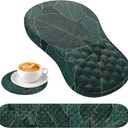 HAOCOO Ergonomic Mouse Pad with Wrist Rest and Keyboard Wrist Rest, 3 PCS Computer Carpal Tunnel Mouse Pads Set for Desk with Coaster, Memory Foam Mousepad Support for Office Laptop, Green Palm Leaves