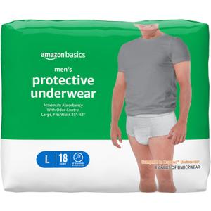 Amazon Basics Incontinence Underwear for Men, Maximum Absorbency, Large, 18 Count (1 Pack)