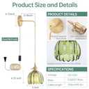 Vintage Wall Sconce Wall Lamp with Green Tulip Glass Shade Hanging Wall Sconce with 4.9FT Plug In Cord, Modern Wall Lamp Fixtures Decor for Bedside Bedroom Indoor Doorway