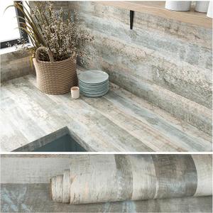 VEELIKE 354''x32'' Wide Weathered Wood Wallpaper Peel and Stick Light Blue Wood Contact Paper for Countertops Walls Floors Waterproof Removable Wood Panel Wallpaper for Bedroom Kitchen Farmhouse RV