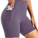 MAGCOMSEN Women's 6" Biker Shorts 3 Pockets Tummy Control Spandex Running L