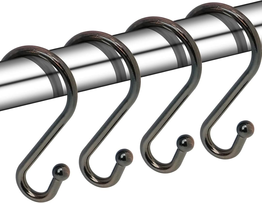 Metal Shower Curtain Hooks, Set of 12, Rust Proof Shower Curtain Hooks Rings, Durable S Shaped Hooks Hangers for Shower Curtains, Kitchen Utensils, Clothes, Towels (Bronze)