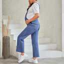 Maternity Overalls Bib Straight Leg Ankle Length Maternity Denim Overalls for Pregnant Woman (Blue, M)