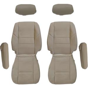 NLQR Front Driver & Passenger Side Bottom & Top Back & Armrest Cover & Headrest Cover Replacement Seat Covers Microfiber Leather Tan fit for Toyota Sequoia Tundra 2000 2001 2002 2003 2004 2005 2006