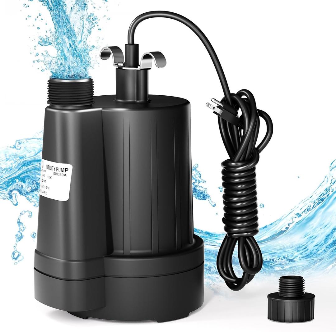 D-HONOR Sump Pump Submersible Utility Water Pump 1/3HP 2400GPH Thermoplastic Electric Portable Transfer Drain Pump for Swimming Pool Pond Garden Basement with 3/4 IN GHT