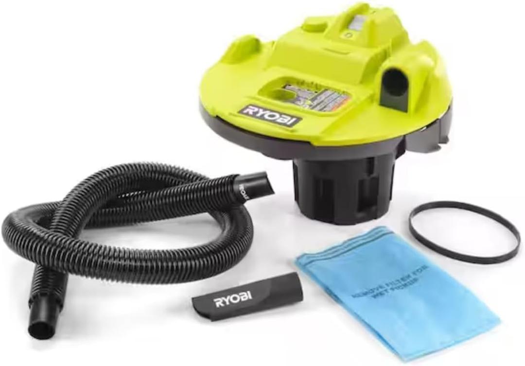 RYOBI ONE+ 18V Cordless 5 Gallon Wet/Dry Vacuum, Tool Only with Hose and Crevice Tool