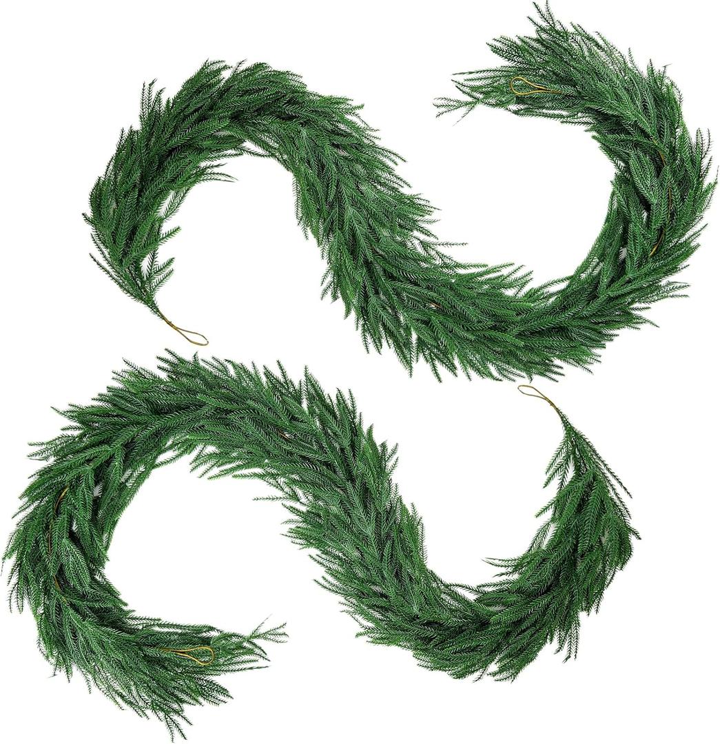 6FT Christmas Garland,Flexible Greenery Artificial Norfolk Pine Garland for Fireplace Mantel Staircase Front Door Table Centerpiece, Indoor Outdoor Holiday Decor with Realistic Pine Needles (2)