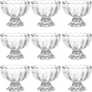 Iced Cream Dessert BowlSet of 96oz Vintage Glass ware with Heavy Base, Drinking Cup for Sundae, Fruit, Ice Cream, Snack, Condiment (9)