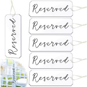 Blulu 6 Pieces Reserved Signs for Wedding Chairs Acrylic Tag Hanging Reserved Signs with Ribbon for Wedding Important Events Church Pews Chair and Restaurant (Black Lettering)