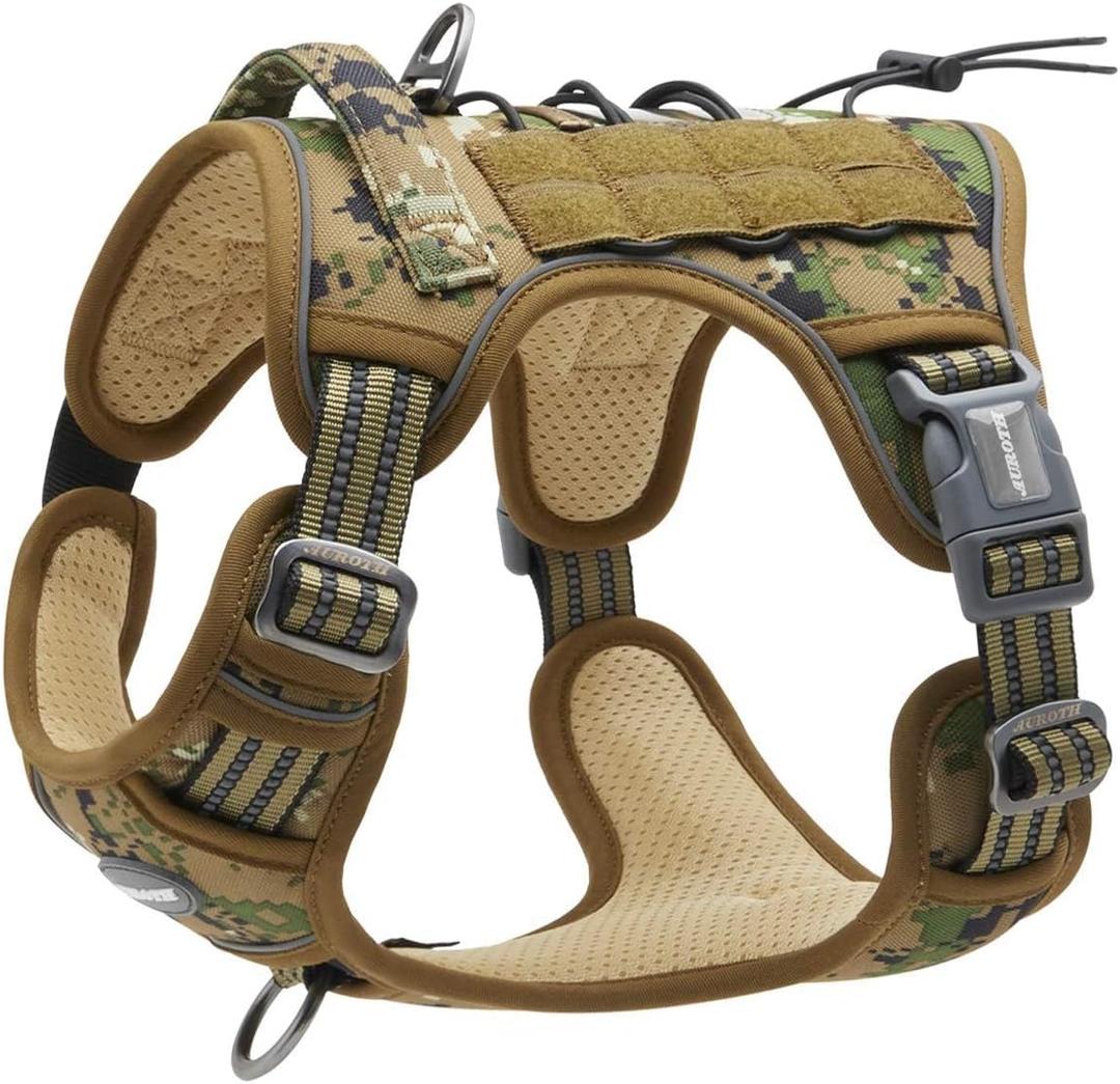 AUROTH Tactical Dog Harness for Small Medium Dogs No Pull Adjustable Pet Harness Reflective K9 Working Training Easy Control Pet Vest Military Service Dog Harnesses Woodland Camo S (S(Neck:14-21",Chest:20-31"),18-35 lbs)