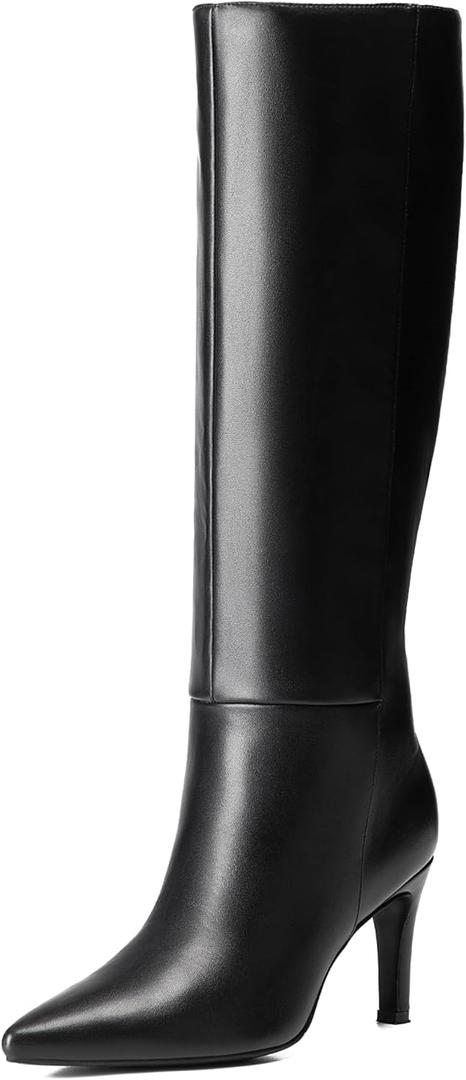 Reitoye Knee High Black Boots Women Sexy Pointed Toe Stiletto Tall Boots Side Zipper Dress Fashion Boots Shoes, Size 11