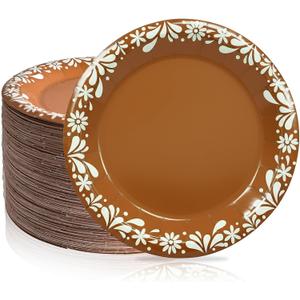 AerWo 100 Pcs Platos De Barro Mexicanos, Disposable Paper Plates 9 Inch, Mexican Plates Disposable Set for Taco Night, Birthday, Wedding, Cinco De Mayo, Mexican Party Decorations