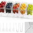 MIKESIER Ice Chilled Condiment Caddy, Condiment Tray Server with 5 Containers Lids, Fruit & Garnish Tray for Party Supplies & Bar Accessories, Set of 5 Serving Spoons & 2 Tongs Included