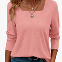 TICTICMIMI Women's Square Neck Long Sleeve Tops Casual T Shirts Loose Fit Lightweight Tunic Blouse Shirts Size XXL