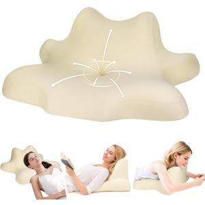 Reading Pillow for Lying, Leaning and Prone, Contour Memory Foam Pillow, Ergonomic Cervical Pillow for Neck and Shoulder Pain Relief, Bed Pillow Beige