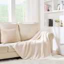 Cream White Chunky Knit Throw Blanket 50"x60" - Soft Cozy Thick Knitted Blanket for Couch Sofa Bed, Cute Christmas Decorative Throw for Living Room