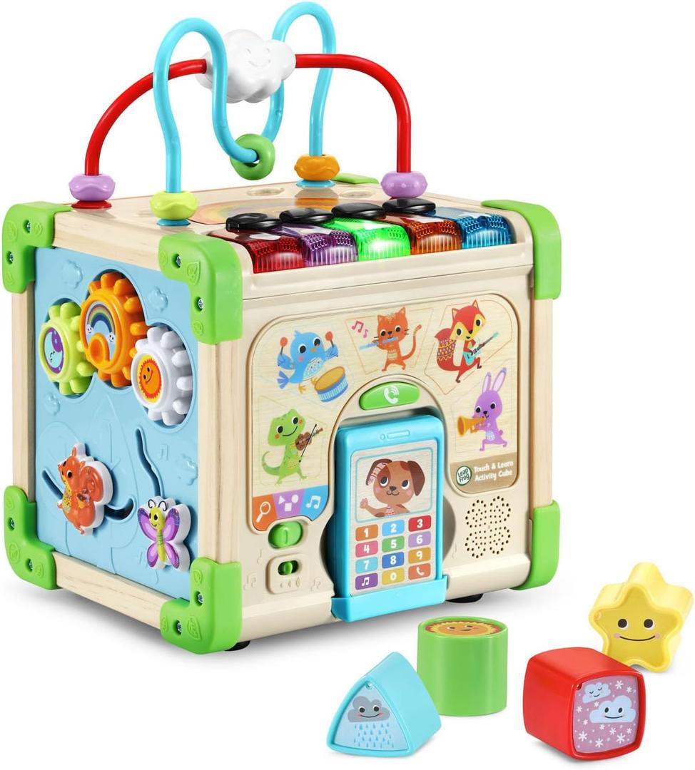 LeapFrog Touch and Learn Electronic Musical Light-Up Wooden Activity Cube Toy, Animal Themed, Ages 1 and Up, 8.1" x 11.4" x 7.3"