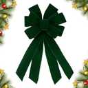 Christmas Wreath Bow 20 x 11 Inches Large Christmas Bows Green Velvet Bow Winter Farmhouse Bow Xmas Tree Topper Ornament Bow for Home Front Door Decorations