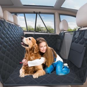Dog Car Seat Cover for Back Seat, Waterproof Back Seat Extender Hard Bottom Holds 400lbs, Sturdy Dog Hammock for Car Pet Backseat Protector with Mesh Window, Dogs Car Bed for Car, SUV, Truck