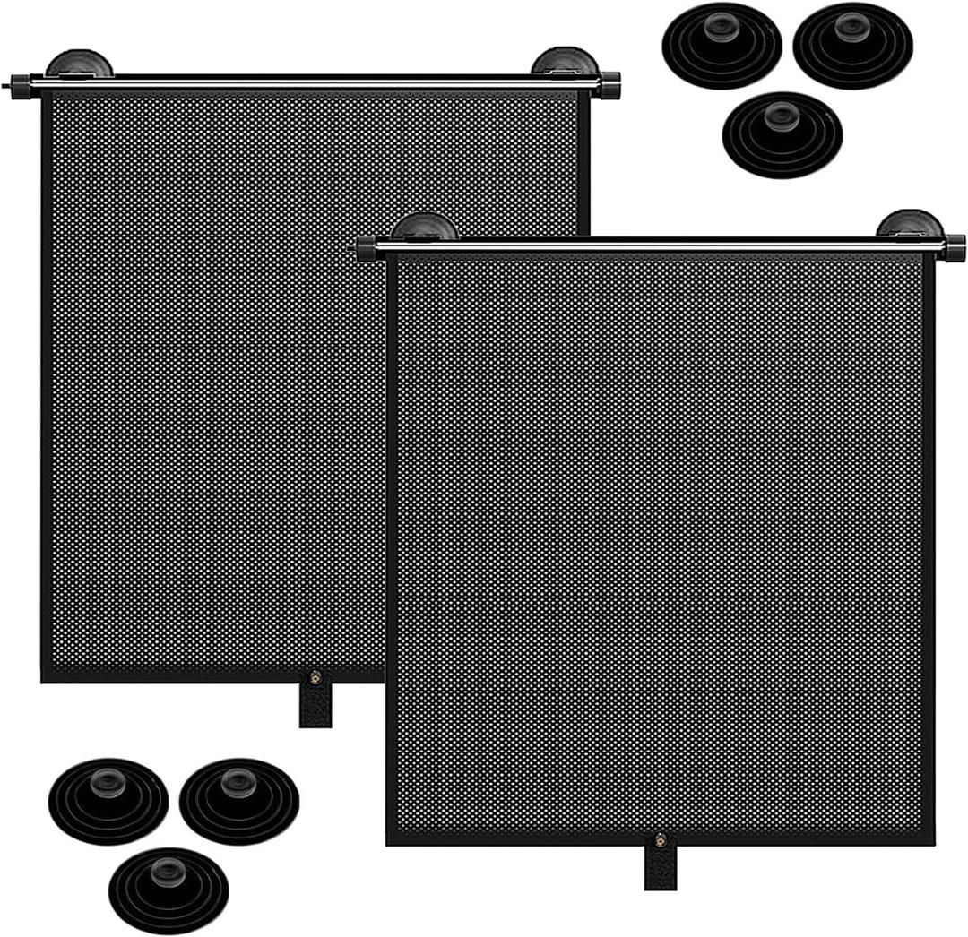 Car Window Shade for Side Windows, 2 Pack Retractable Sun Shade for Car with Strong Suction Cups, Roller Sunshade Blocks Heat UV Rays and Glare for Baby Kids Pets Passengers (L: 19.6"x19.6")
