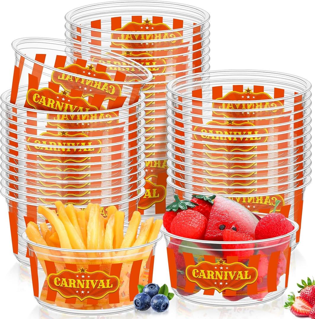 Sumind 50 Pcs Carnival Party Supplies 12 oz Carnival Plastic Bowls Disposable Tablewares Decorations Circus Food Serving Bowls for Guests Circus Themed Birthday Party Favors Supplies